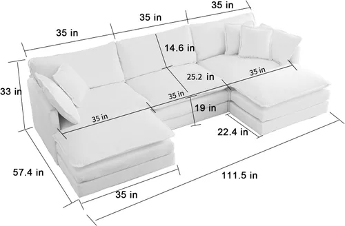 Miniatura 2 de Sofá seccional modular negro de 111.5 pulgadas, 3 plazas, sofás seccionales grandes para sala de estar, sofá nube de tela chenille de gran