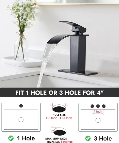 Miniatura 4 de Midanya Grifo de baño con boquilla de cascada de una sola manija, grifo de lavabo de baño de 1 agujero, moderno grifo de lavabo de lavabo de RV