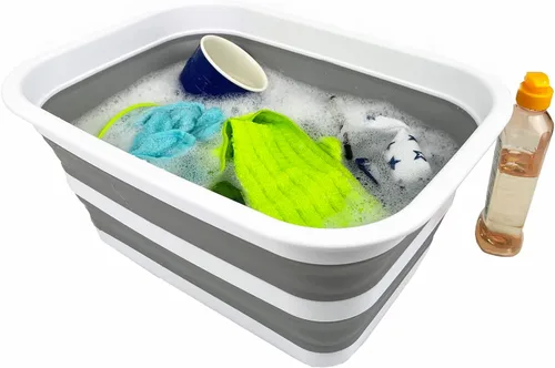 Miniatura 6 de SAMMART Tina plegable de 12 litros (3.17 galones), bandeja portátil de picnic al aire libre, lavabo de lavado portátil, bañera de plástico que Gris