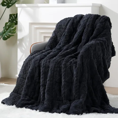 Miniatura 17 de Manta con Peso de Vellón Sherpa para Adultos Excelente para Dormir, 15 libras de Doble Cara Suave y Difusa Mantas Pesadas para Sofá Cama Sofá