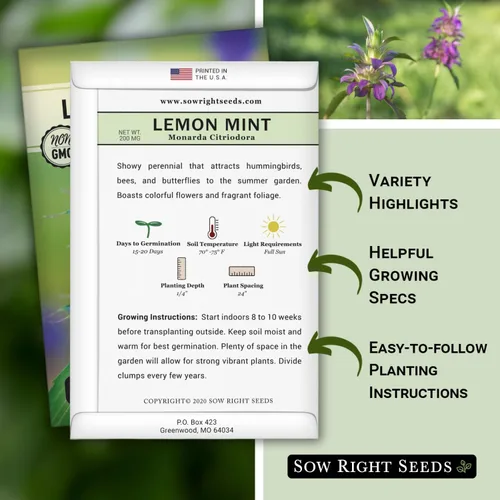 Miniatura 2 de Sow Right Seeds - Semilla de limón y menta para plantar - Heirloom sin OMG con paquete con instrucciones para plantar y cultivar un jardín de té