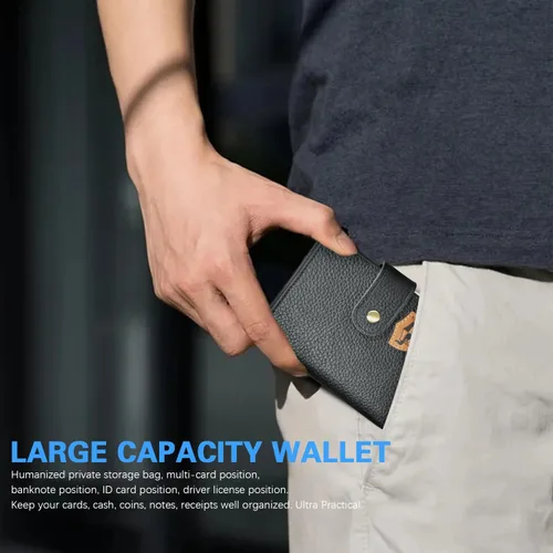 Miniatura 7 de Genuino caballo loco cuero viaje regalo moneda bolsillo tarjeta caso largo organizador cadena Rfid monedero con broche para hombres hombres 1803