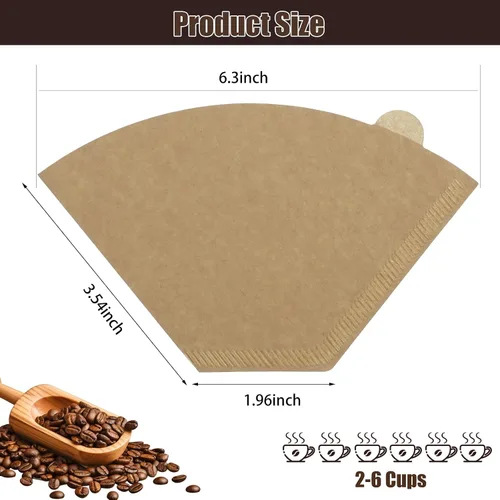 Miniatura 2 de 200 filtros de café #2, 2 filtros de café de cono natural sin blanquear, 2 filtros de cono de papel compatible con cafetera por goteo y vertido