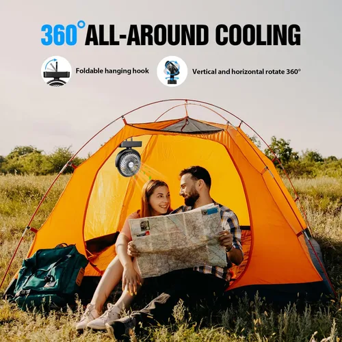 Miniatura 3 de Ventilador portátil de campamento con linterna LED, ventilador de batería recargable de 40 horas de trabajo con gancho para colgar para tienda