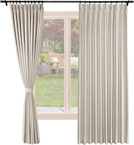 Miniatura 19 de Frelement Cortinas opacas de lino natural, paneles de cortinas plisadas para sala de estar, cortinas con aislamiento térmico, 52 pulgadas de ancho x