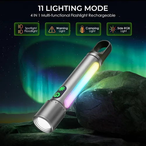 Miniatura 2 de ADDplus Linterna magnética recargable, 2000 lúmenes, 5000 mAh, linternas de alto lúmenes con 18 modos, impermeable, ajustable, potente luz de flash