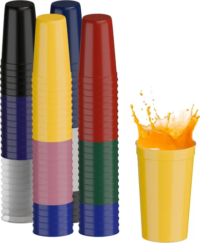Miniatura 99 de PartyPrints Paquete de 100 vasos de plástico en blanco reutilizables de 10 a 12 onzas, vasos de estadio a granel, sin BPA, aptos para lavavajillas
