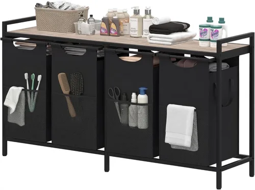 Miniatura 9 de Heybly Cestos para la ropa sucia, 3 × 15 galones (171 L) cesta de lavandería con clasificador de escritorio grande para organización de lavandería