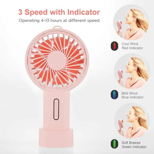 Miniatura 3 de IPOW Mini ventilador de mano portátil personal de 3 velocidades ángulo ajustable base extraíble cordón de recarga USB funciona con pilas, ventilador