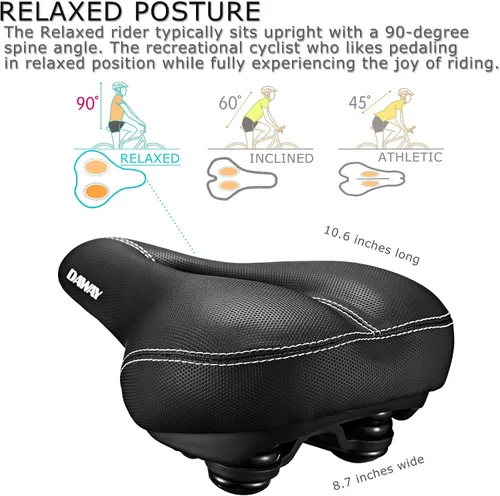 Miniatura 8 de DAWAY Asiento de bicicleta cómodo para hombres y mujeres - Asiento de bicicleta acolchado con espuma viscoelástica suave, repuesto de sillín