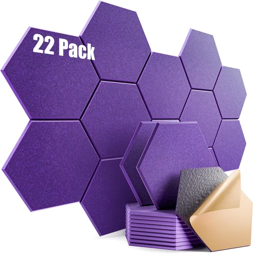 Miniatura 28 de Paquete de 12 paneles acústicos autoadhesivos de 12 x 10 x 0.4 pulgadas, paneles de espuma a prueba de sonido con alta densidad, diseño forrado