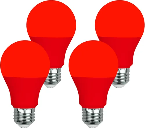 GREENIC Bombillas rojas de 9 W (equivalente a 60 vatios), base E26 de 120 V, luces LED rojas A19 para dormitorio, porche, vacaciones, fiesta, día de
