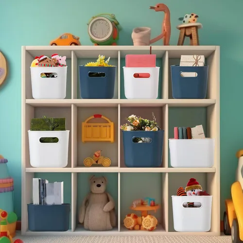 Miniatura 7 de Thyle Paquete de 12 contenedores de almacenamiento de plástico azul y blanco con tapas, contenedor de almacenamiento apilable de 7 cuartos de galón