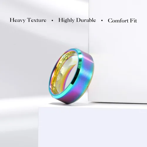 Miniatura 2 de King Will - Anillo básico unisex de carburo de tungsteno con acabado mate y pulido, para boda o compromiso, borde biselado, colores plateado, negro