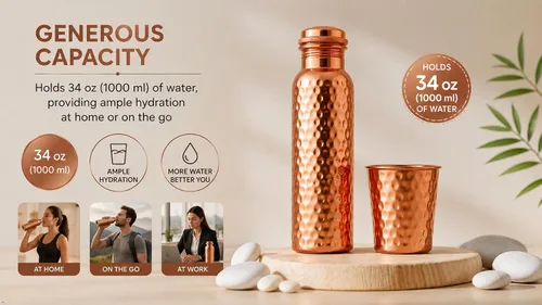 Miniatura 4 de Pure Copper Water Bottle with Copper Tumbler - 34 Oz Extra Large - Ayurvedic Vessel For Drinking - Drink More Water, Lower Your Sugar Intake And