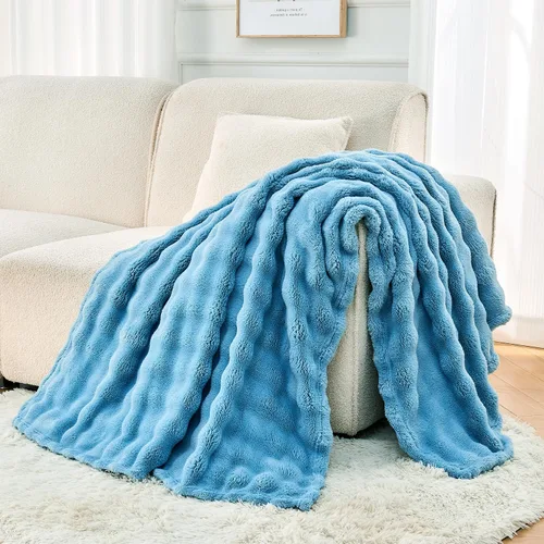 Miniatura 8 de Wajade Manta de forro polar suave para sofá, 90 x 106 pulgadas, manta decorativa de burbujas 3D, acogedora y esponjosa, manta ligera y cálida