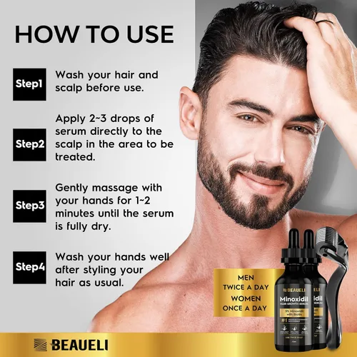 Miniatura 6 de Beaueli Kit de crecimiento de barba de Minoxidil para hombres y mujeres, tratamientos para la pérdida de cabello y el crecimiento del cabello