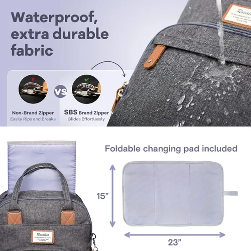Miniatura 6 de RUVALINO Mochila para pañales, mochila multifuncional para viajes, mochila de maternidad para cambiar al bebé, de gran capacidad, impermeable