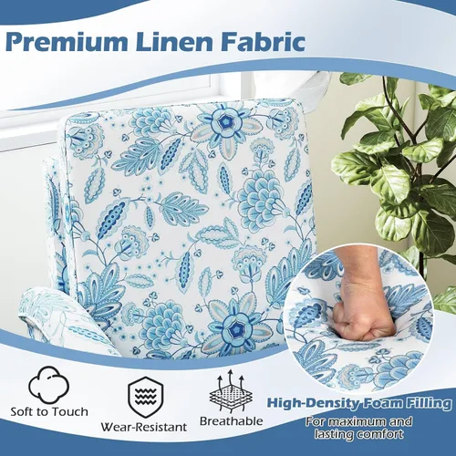 Miniatura 4 de GOFLAME Silla decorativa floral, cómoda silla tapizada con patas de madera de goma y cojín acolchado grueso, sillón individual de respaldo alto