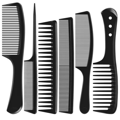 Kolavia Juego de 6 peines para el cabello, color negro, duradero, ancho y fino, cola de rata, peine de peluquería para mujeres y hombres, peines