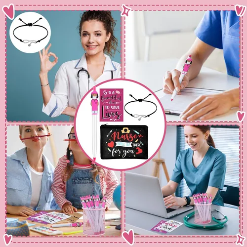 Miniatura 7 de Colarr Juego de 96 piezas de regalos de agradecimiento para enfermeras, 24 bolsas de maquillaje para mujeres, diario de bolsillo, bolígrafo