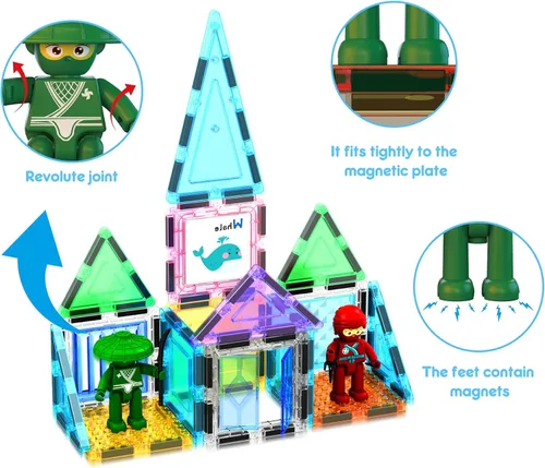 Miniatura 3 de PicassoTiles - Juego de 100 piezas de bloques de construcción magnéticos con estuche de transporte, base de auto magnética, 8 personajes magnéticos