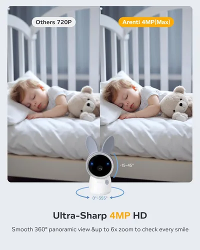 Miniatura 2 de ARENTI Monitor de bebé de 4MP con 2 cámaras, monitor de bebé de video de pantalla de 5 pulgadas, WiFi de doble banda 2.4G/5G con aplicación, vista