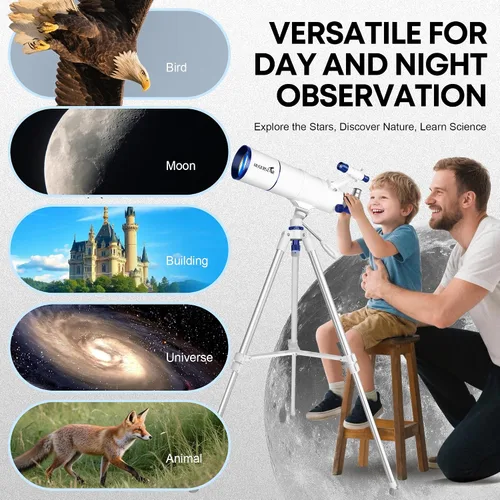 Miniatura 7 de Telescopio para adultos de alta potencia, apertura de 90 mm, telescopio refractor portátil de 550 mm para niños y principiantes de astronomía