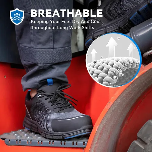 Miniatura 3 de SPIEZ Zapatos de seguridad para hombre, extra ligeros, transpirables, con punta compuesta, tenis de trabajo negro y azul US 7.5-12