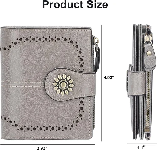 Miniatura 6 de Lavemi Cartera de cuero para mujer, pequeña, compacta, con bloqueo RFID, con bolsillo con cremallera