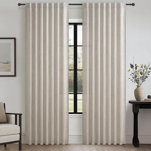 Miniatura 16 de Cortinas translúcidas de lino beige blanco de 84 pulgadas de largo, 2 paneles, cortinas modernas con filtrado de luz y privacidad, riel de techo