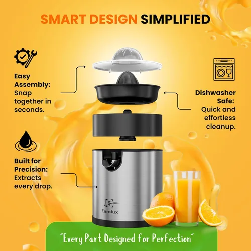 Miniatura 8 de Eurolux Exprimidor eléctrico de naranja, elegante exprimidor de jugo de cítricos sin esfuerzo para limón, lima, pomelo Motor potente, fácil