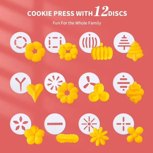Miniatura 5 de Kit de pistola de prensa de galletas, prensa de galletas Spritz, máquina de galletas, acero inoxidable y plástico, con 12 discos de galletas y 6