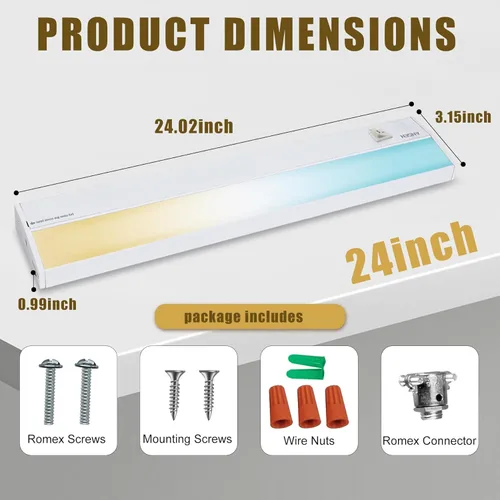Miniatura 7 de Ansen Iluminación cableada para debajo del gabinete, luz LED de 24 pulgadas y 18 W para cocina/armario, 1237 lm, CRI>92, R9>90, 3 temperaturas