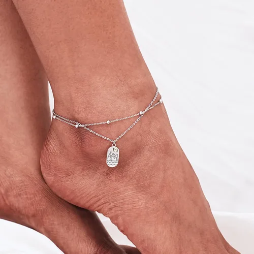 Miniatura 18 de CHIC & ARTSY Tobilleras delicadas de plata de ley S925 para verano, pulsera de tobillo ajustable multicapa para playa, joyería de pie para mujer