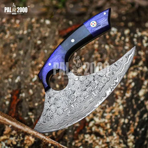 Miniatura 2 de Cuchillos - Alaska Ulu - Cuchillo Mezzaluna Ulu - Cortador de pizza Ulu - Ulu tradicional - Acero de Damasco hecho a mano - Mango estabilizado