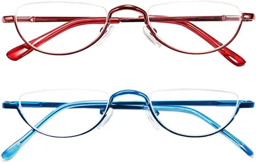 Miniatura 7 de REAVEE 4 unidades de gafas de lectura de aleación de diseño retro de media luna para mujeres y hombres, con marco medio, bisagra de resorte, Negro