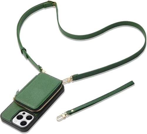 Miniatura 8 de ZVE funda tipo cartera bandolera para iPhone 13 Pro Max (6.7 pulgadas) y tarjetero con cremallera e interferencia de radiofrecuencia, monedero