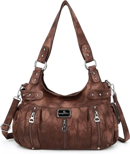 Miniatura 13 de Angelkiss Bolsos grandes y carteras para mujer de cuero sintético lavado tipo hobo, bandolera, bolso cruzado, bolso de hombro, bolso de mano