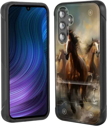 Miniatura 37 de Funda para Galaxy S24 Plus con soporte, doble capa híbrida de policarbonato duro y silicona suave, resistente a prueba de golpes, funda protectora
