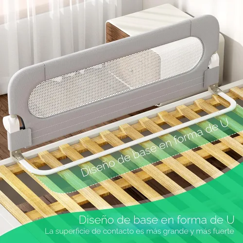 Miniatura 4 de UPGOGO Barandilla de cama plegable para niños, barandilla de cama para bebé con sistema de seguridad de anclaje reforzado, se adapta a literas, Gris