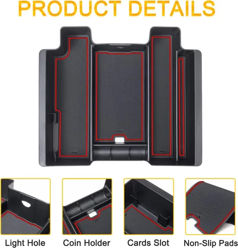 Miniatura 5 de PIMCAR Organizador de reposabrazos de consola de tamaño completo compatible con Chevy Silverado/GMC Sierra 1500 2019-2022 y 2020-2023 Rojo
