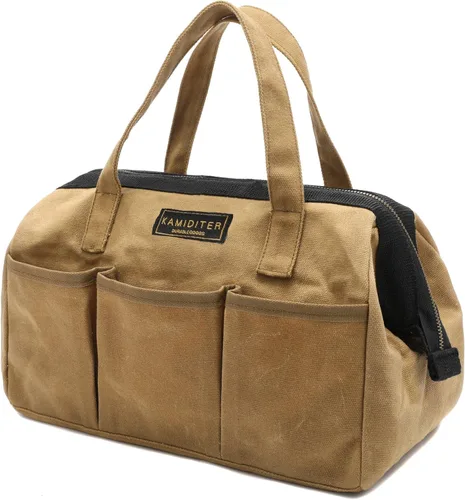 Bolsa Portaherramientas, Bolsa de Herramientas de Lona Encerada Resistente de 13 Pulgadas de Boca Ancha, Bolsa de Herramientas de Parte Superior