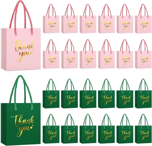 Miniatura 11 de Honoson 30 mini bolsas de regalo con asa de 4 x 2.75 x 4.5 pulgadas, pequeña bolsa de agradecimiento de papel de aluminio para boda, baby shower