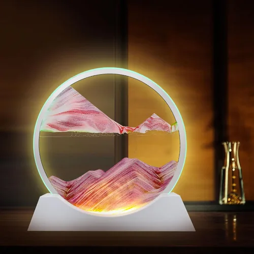 Miniatura 7 de Aoderun Arte de arena móvil de 7 pulgadas, movimiento líquido con luz, 3 colores cambiantes, arena en movimiento, imagen de arte redondo de vidrio