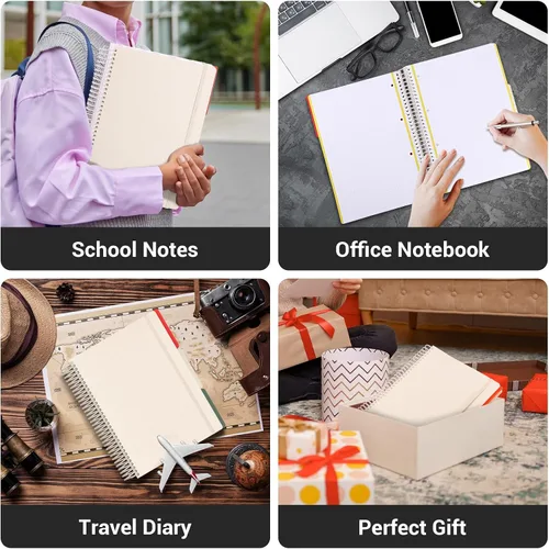 Miniatura 7 de EUSOAR - Cuaderno en espiral de papel gráfico, tamaño A4 de 9.25" x 11.7", gran cuaderno de 3 asignaturas, cuaderno de diario de tapa dura