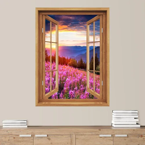 Miniatura 18 de SIGNWIN Adhesivo mural removible para pared, atardecer cielo naranja, otoño, bosque, árbol, paisaje, naturaleza, arte fino, rústico, paisaje