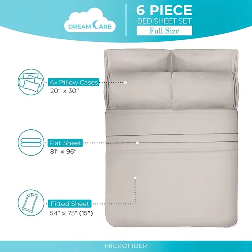 Miniatura 331 de DREAMCARE Juego de sábanas Queen – 6 piezas Sábanas de enfriamiento – hasta 15” Sábanas profundas tamaño Queen – Colección 2500 Supreme – Extra 03