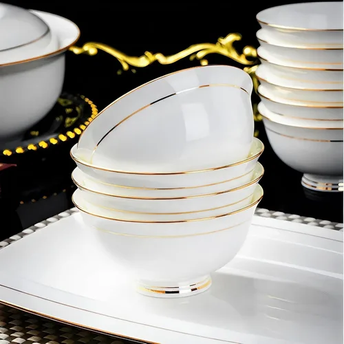 Tazones de cerámica para sopa – Cuencos pequeños con borde dorado de 10 onzas – Porcelana de hueso premium – para helado, arroz, guarnición,