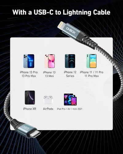 Miniatura 7 de ohbox Paquete de 2 cables USB-C a Lightning de 1 pie, cable de carga para iPhone tipo C con certificación MFi, carga rápida, compatible con iPhone
